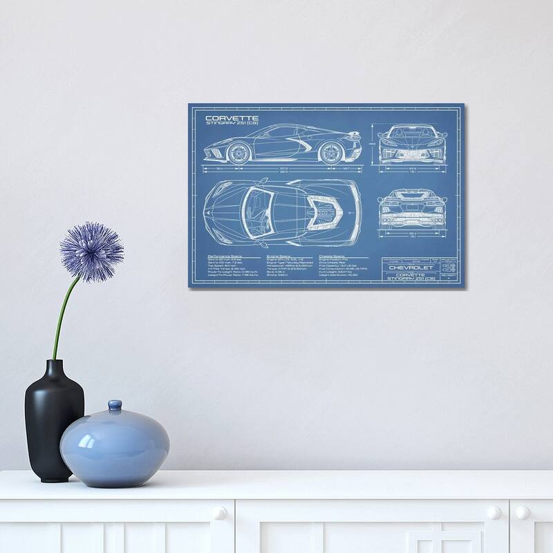 iCanvas "Corvette (C8) Stingray Blueprint" by Action Blueprints Canvas Print - 12x18x1.5