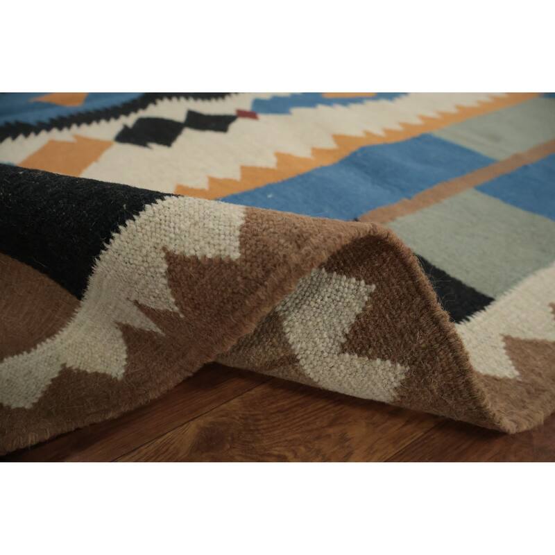 Hand Woven Oriental 100% Wool Carpet Southwestern Tribal Beige & Ivories Kilim Area Rug - 12' 0'' X 5' 0''