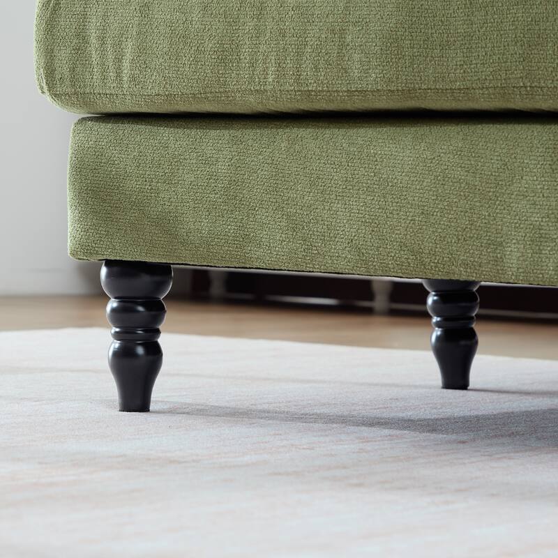 Modern Chaise Lounge Single Sofa Chair, Chenille Fabric Recliner Armchair with Side Pockets and Wooden Legs