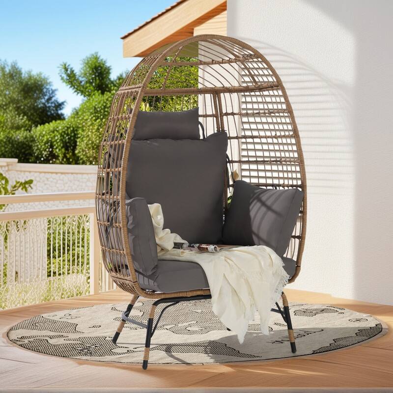 Luxury All-Weather Egg Chair, Oversized Rattan Hanging Chair for Patio, Balcony & Backyard, 6" Thick Fade-Resistant Cushions