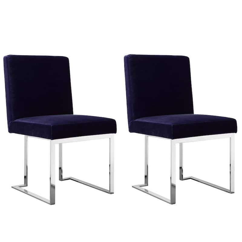 Chrome/Navy Blue Velvet Upholstered Metal Frame Dining Chair, Set of 2, Sturdy Dining Chair for Dining Rooms - 22.75