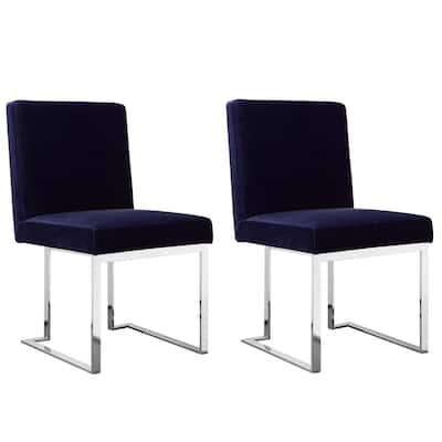 Chrome/Navy Blue Velvet Upholstered Metal Frame Dining Chair, Set of 2, Sturdy Dining Chair for Dining Rooms - 22.75