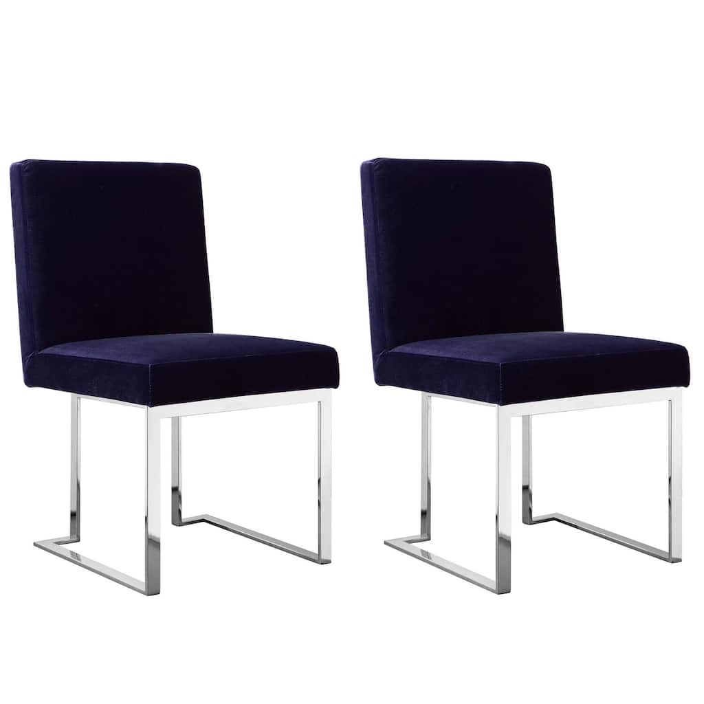 Chrome/Navy Blue Velvet Upholstered Metal Frame Dining Chair, Set of 2, Sturdy Dining Chair for Dining Rooms - 22.75