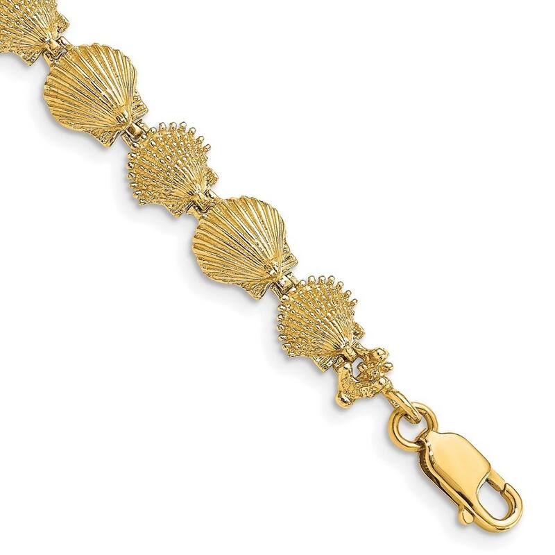 Curata 14k Yellow Gold Polished /Textured Scallop Shell Bracelet 7 Inch