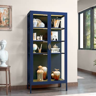 Moasis 70.8" Kitchen Pantry Storage Cabinet with 3-Color LED Lighting,Glass Display Cabinet for Kitchen and Living Room