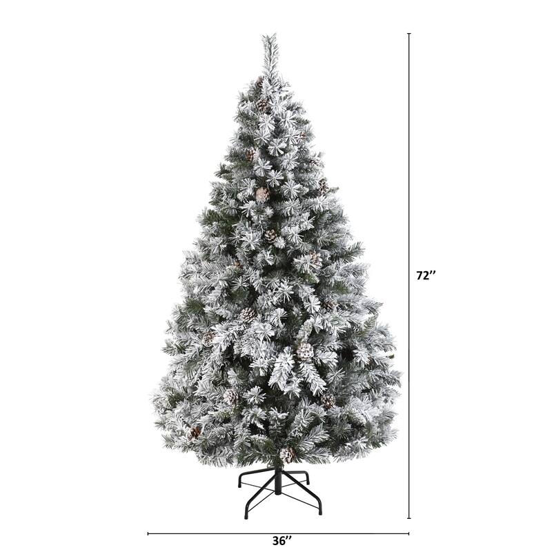 6' Flocked with White Pinecones Artificial Christmas Tree, Unlit - 6 Foot