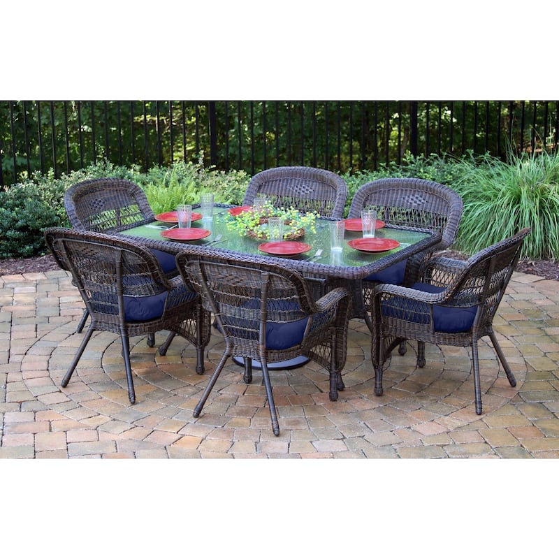 Portside Dark Roast Outdoor Wicker Dining Set (7-Piece) - Navy