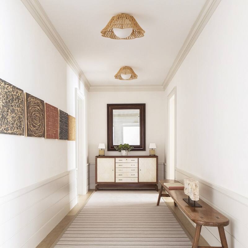 Boho Paper Rope Flush Mount Ceiling Light 1 Light Copper Finish with Woven Shade