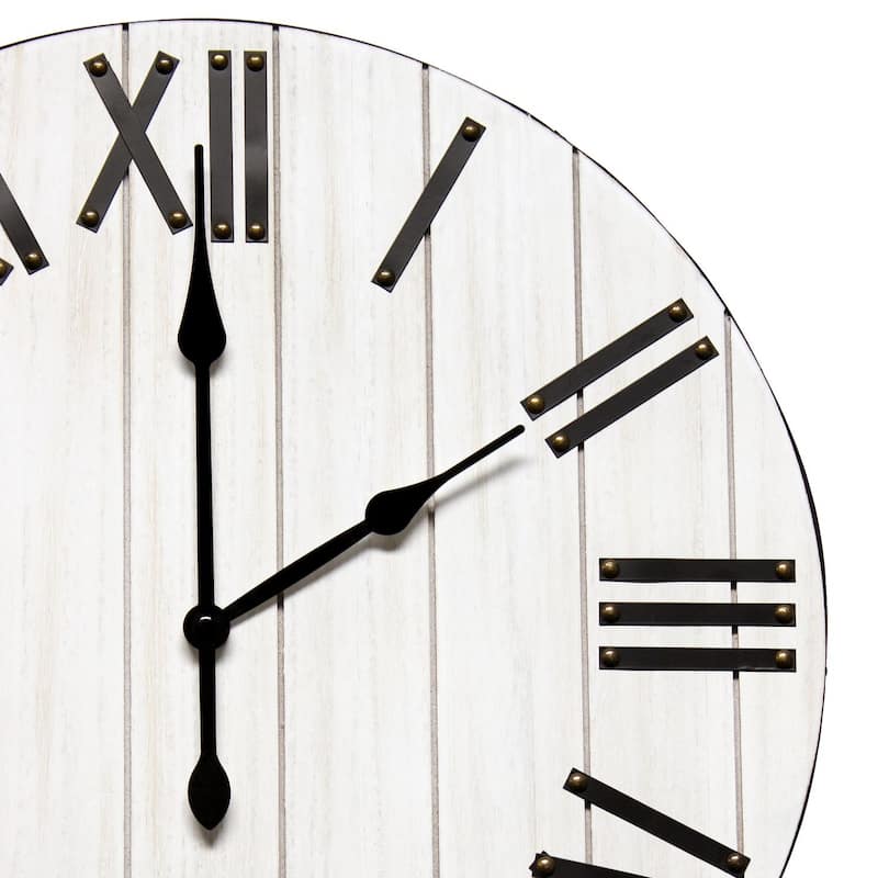 Country Rustic Farmhouse Round Wooden Wall Clock 21" White and Black