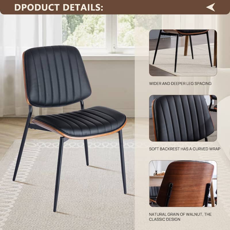 Mid Century Modern Retro Leather Dining Chair with Bentwood (Set of 4)