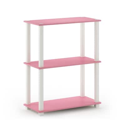3 Tiers Wood Household Shelving Unit in Pink/White (23.6 in. W x 29.5 in. H x 11.4 in. D) - 23. 6