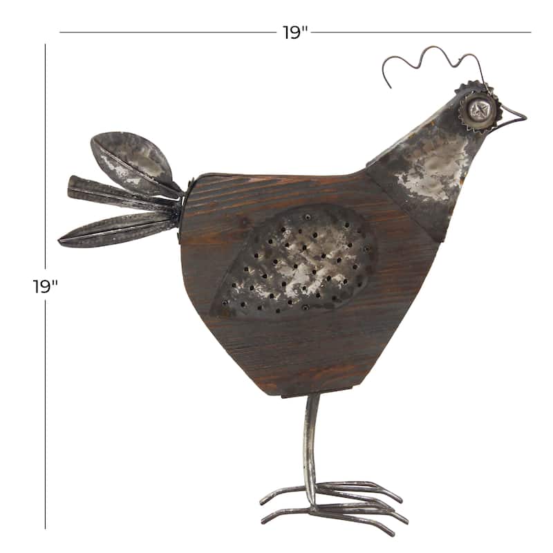 Wood Rooster Garden Sculpture - Black - Roche River Decor