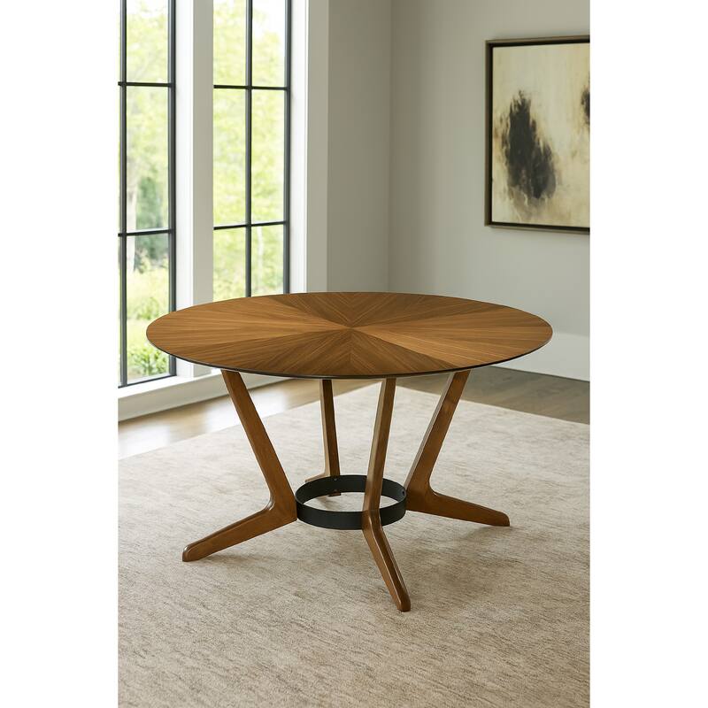 Alana Dining Table, Walnut Brown Rubberwood, Black Metal, 54 Inch Round - Walnut Brown, Black