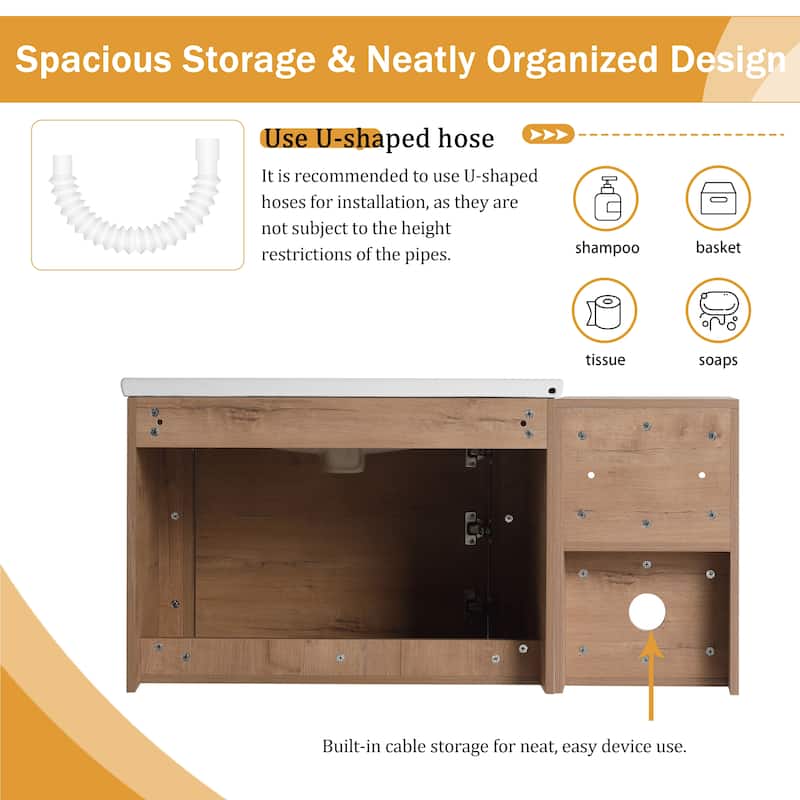 Malwee 28"/40"/52"/68" Floating Bathroom Vanity, Wall Mounted Bathroom Vanity with Ceramic Sink,Soft Close Door and Shelf