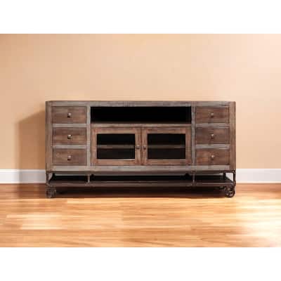 HomeRoots 76" Brown Solid Wood Cabinet Enclosed Storage Distressed TV Stand - 76' X '38' X '17.75