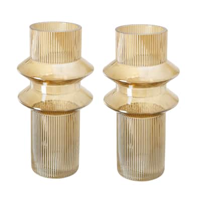 A&B Home Ribbed Glass Vases - Set of 2