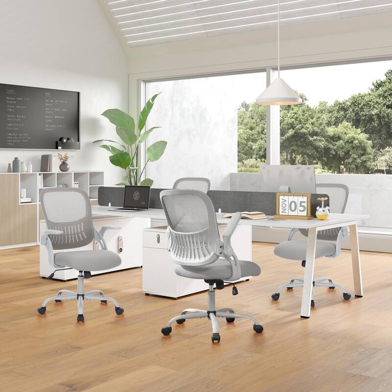 Mesh Adjustable Height Ergonomic Office Chair Mid-Back Swivel Rolling with Flip-up Armrests - N/A