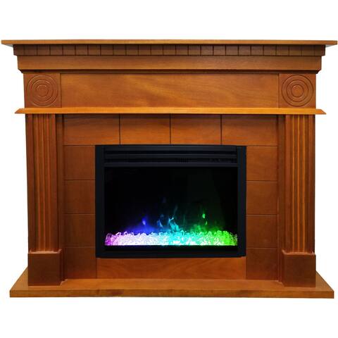 Cambridge 47.8-In. Shelby Electric Fireplace Mantel with Enhanced, Deep Crystal Insert, Teak