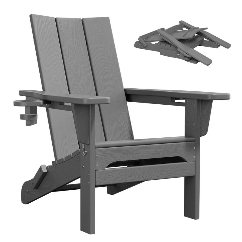 Foldable HDPE Modern Chair with Dual Cup Holders - Grey