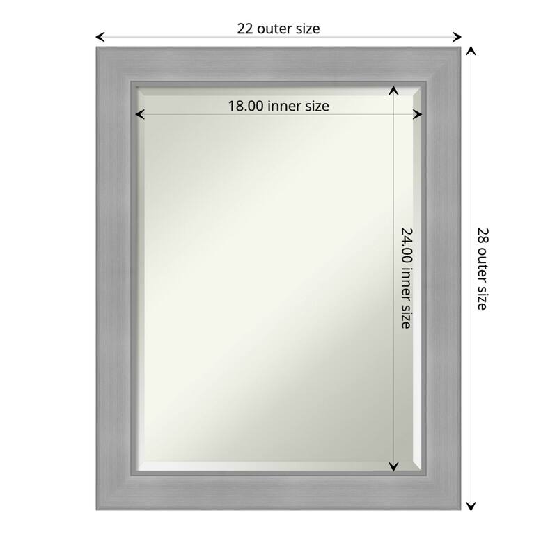 Beveled Bathroom Wall Mirror - Vista Brushed Nickel Frame - Outer Size: 22 x 28 in - Vista Brushed Nickel