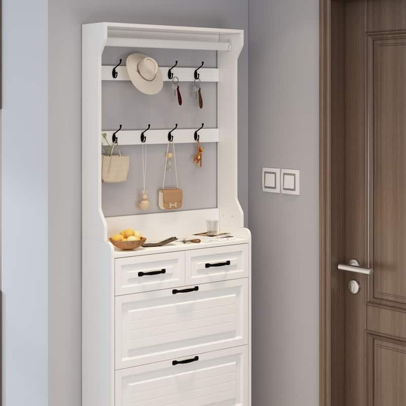 31.5 in.W Shoe Cabinet PVC Door with 3 Doors 2 Drawers with Hanger