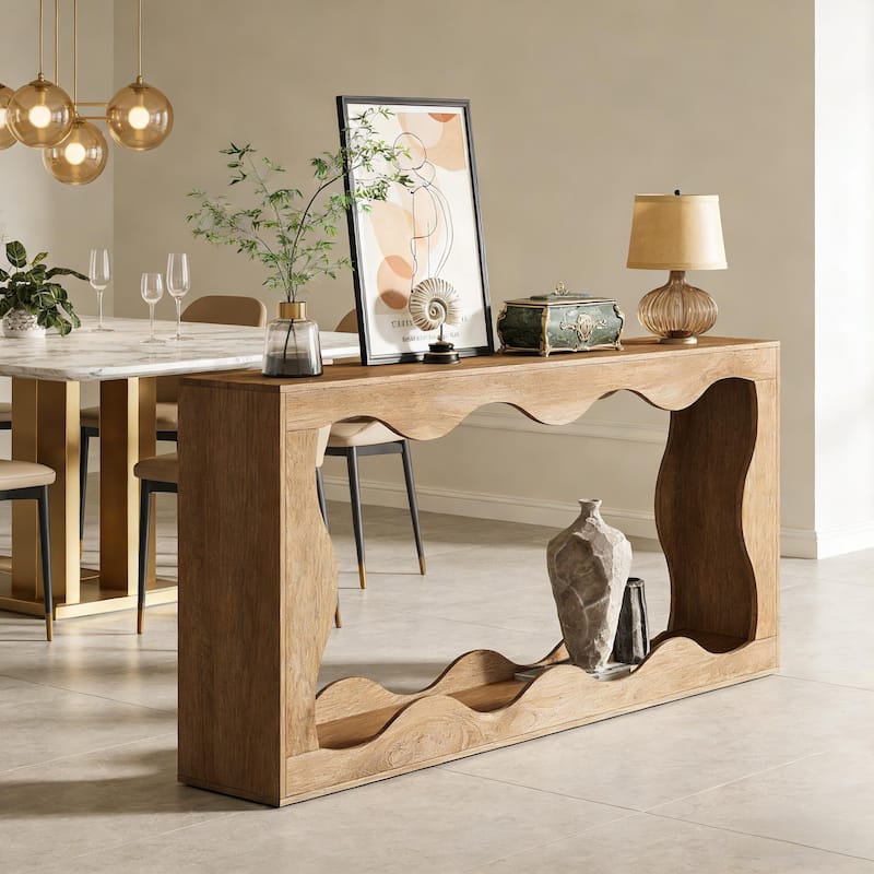 Vintage Narrow Console Table - Wave Design Entryway & Tea Table