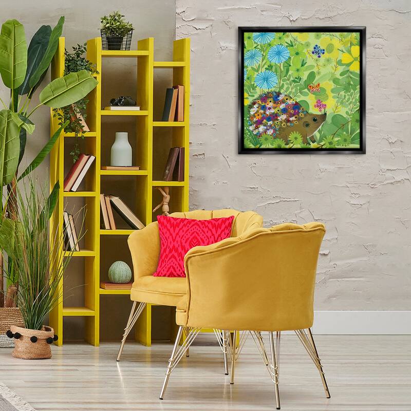 Stupell Happy Hedgehog & Flowers Framed Floater Canvas Wall Art Design By Kay Widdowson