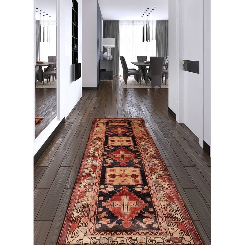ECARPETGALLERY Hand-knotted Konya Anatolian Dark Navy Wool Rug - 4' 2" x 12' 5"