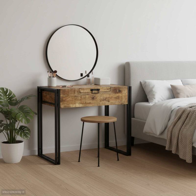 vidaXL Bedroom Dressing Tables with Storage Brown Solid Mango wood - 35.43 x 19.69 x 29.53 in