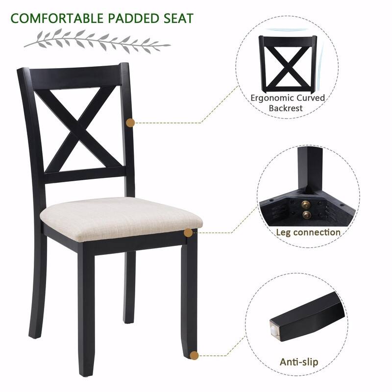 Wooden Dining Chairs Set of 4, Upholstered Kitchen & Dining Room Side Chairs with Padded Seat for Living Room