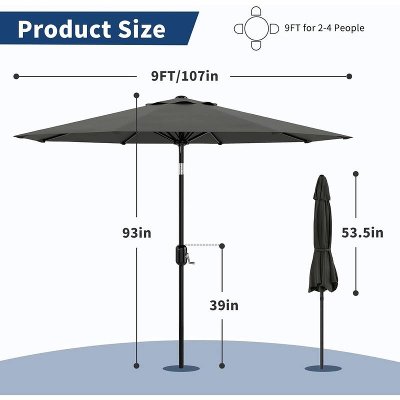 Coromose 9FT Outdoor Patio Umbrella, 8 Sturdy Ribs, for Garden, Poolside, Deck