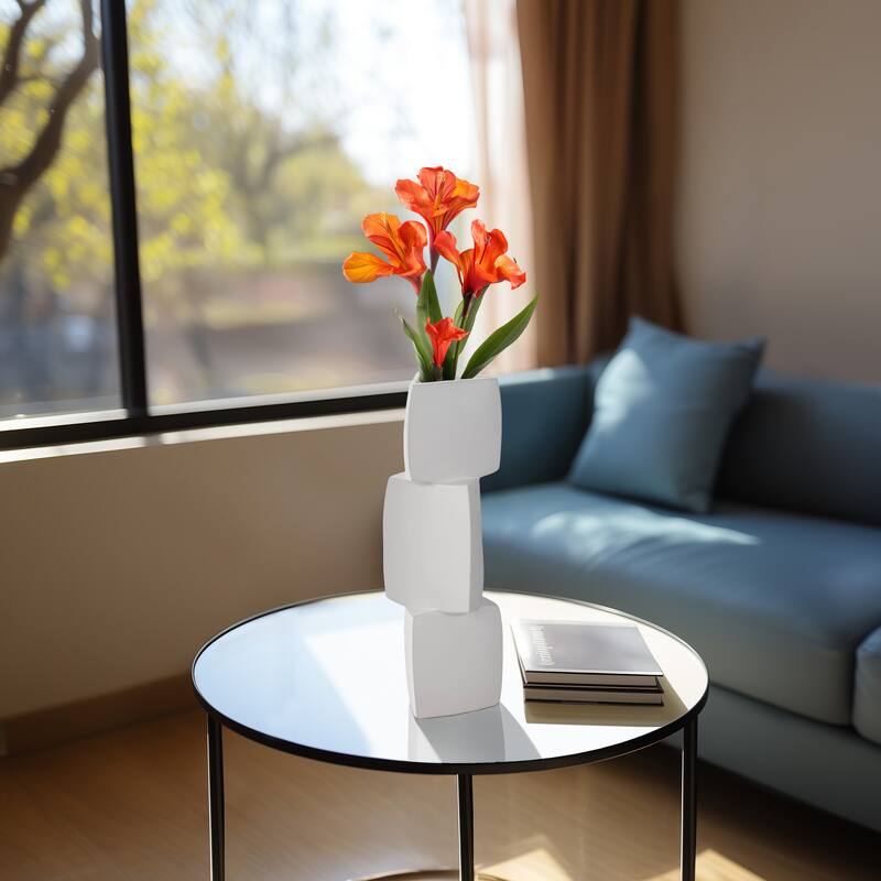 Sagebrook Home 17" Stacked Triangle Rough Vase, Ivory, Cylinder, 17"H, Solid Color - 6" x 5" x 17" - Ivory/beige