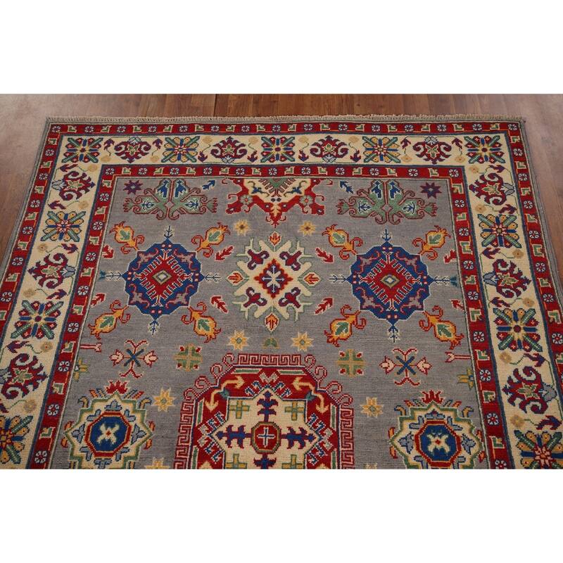 Grey Kazak Oriental Area Rug Handmade Traditional Wool Carpet - 4'10" x 6'9"
