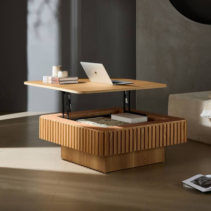 35.43 Inch Modern Handcraft Drum Coffee Table Square Coffee Table for Living Room