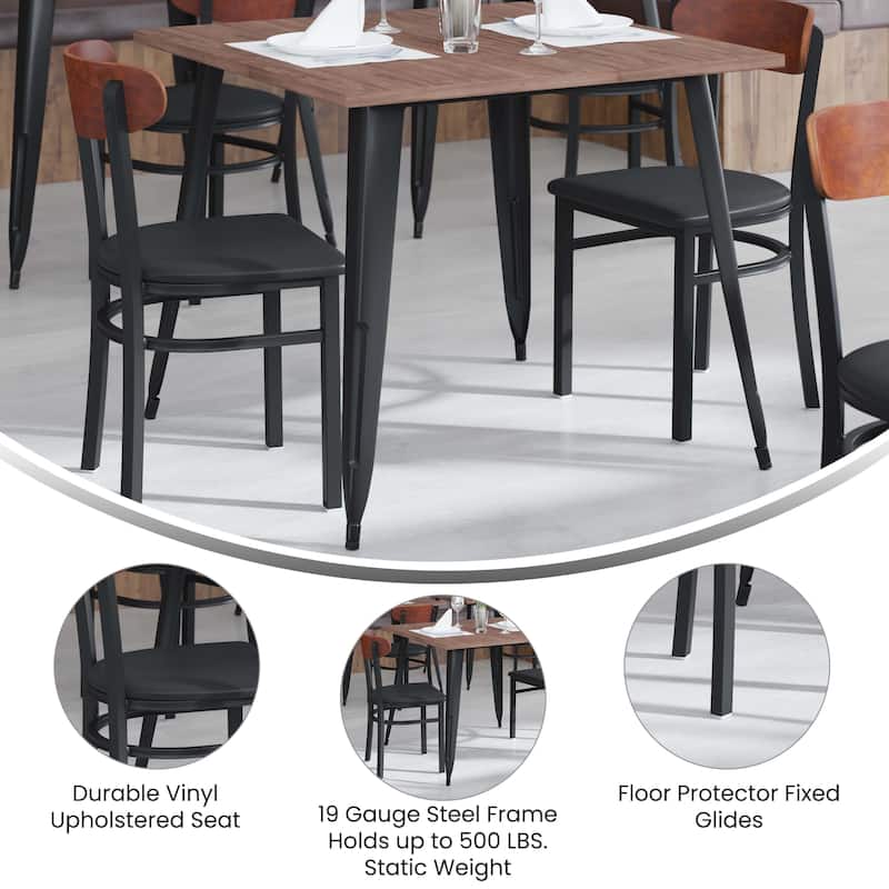 Commercial Metal Dining Chair with Wood Seat and Boomerang Back