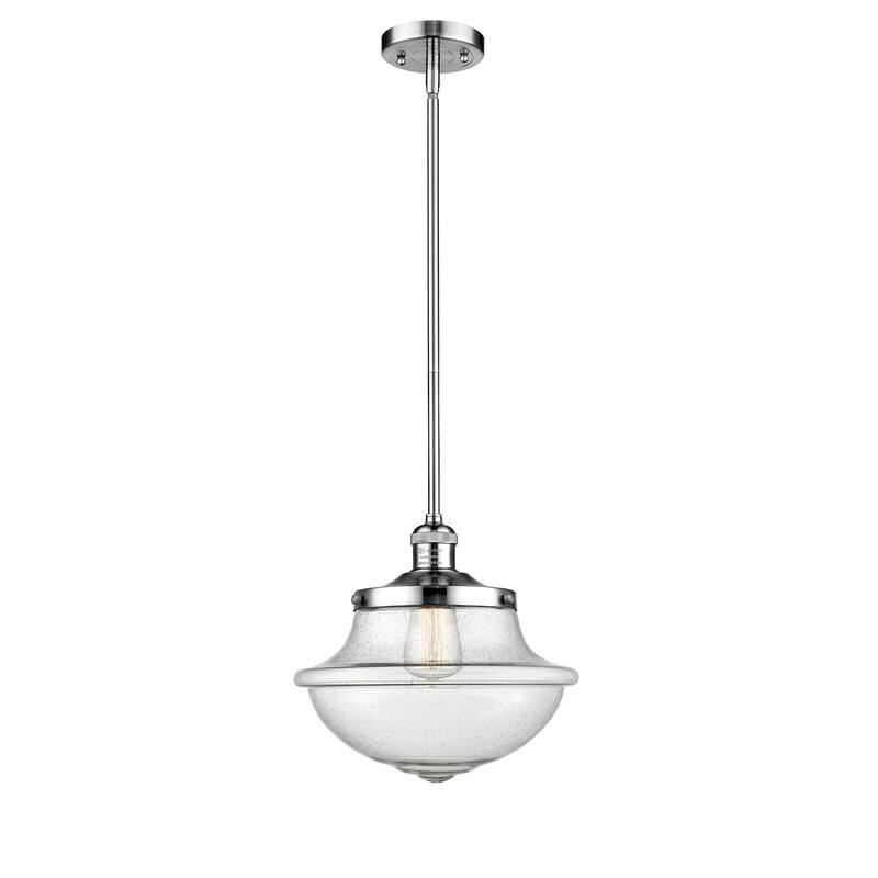 Innovations Lighting Franklin Restoration Oxford - 1 Light 12" Stem Hung Mini Pendant - Polished Chrome/Seedy