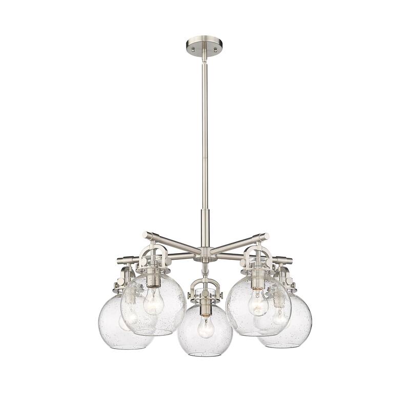 Innovations Lighting Newton Sphere - 5 Light 7" Stem Hung Chandelier. - Satin Nickel/Seedy