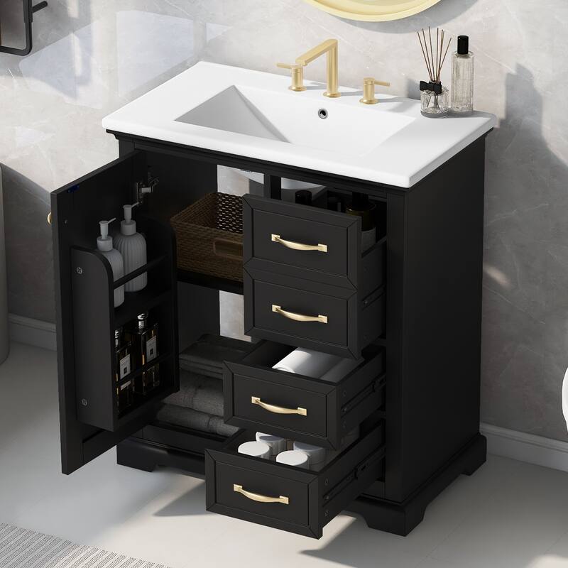 30 inch MDF Bathroom Vanity with Sink, One Package, Green Bathroom Cabinet with Drawers