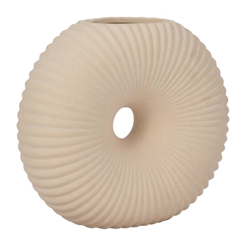 Sagebrook Home Ceramic Donut Hole Vase, Round, Solid, Ivory/Beige, Contemporary