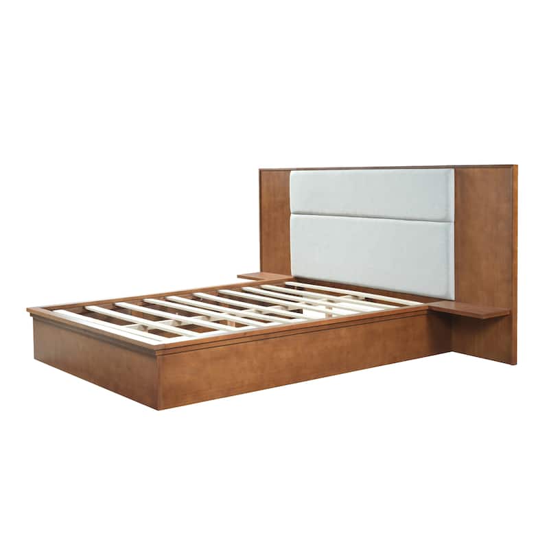 Christopher Knight Home - Avery Platform Bed Frame with Upholstered Headboard & Built-In Side Shelves, No Box Spring Needed