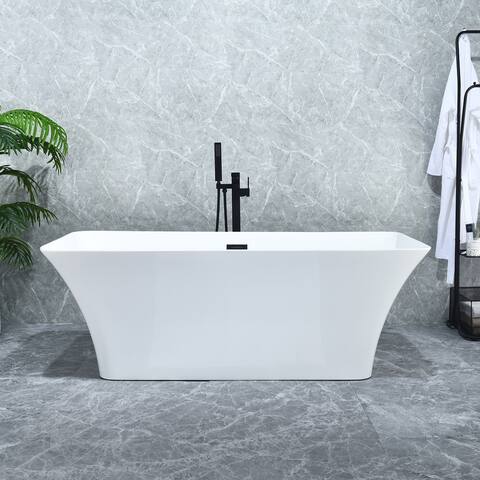 Altair Carani 65" x 28" Flatbottom Freestanding Acrylic Soaking Bathtub in Glossy White with Drain and Overflow