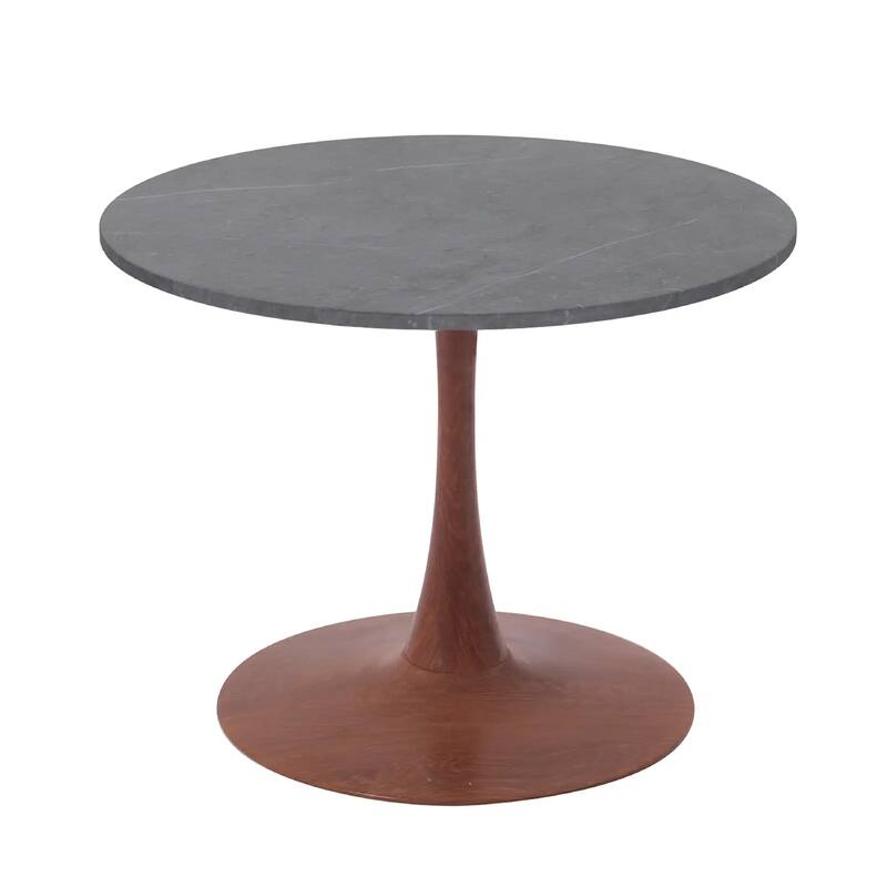 Bristol 27" Round Dining Table with Sintered Stone Top and Cherry Steel Pedestal Base for Modern Kitchen and Dining Room - Marble Grey