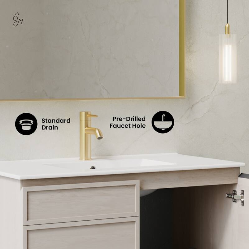 St. Tropez 36" Wall-Mounted Bathroom Vanity In White Oak With Sink Top - 36