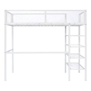 Twin Loft Bed with Shelves & Desk - Space-Saving Metal Frame