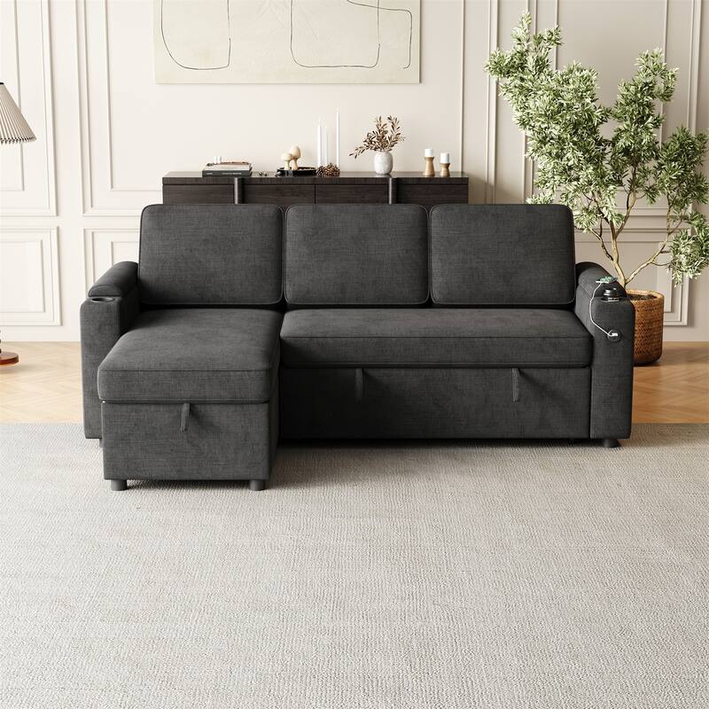 85.8" 2 in 1 Pull Out Sleeper Sofa with Pull Out Bed and Charging Port