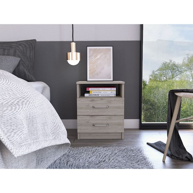 Brookeline 2-Drawer 1-Shelf Rectangle Nightstand Light Grey - Light Gray - 2-drawer