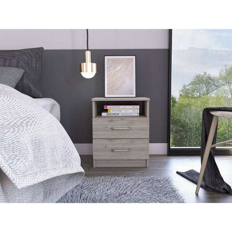 FM Furniture Oklahoma Nightstand with Two Drawers, and One Shelf - Light Gray