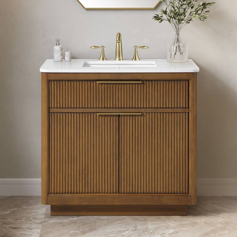 Ove Decors XANDER-36 Xander 36" Free Standing Single Basin Vanity Set - Warm Walnut - Walnut Finish