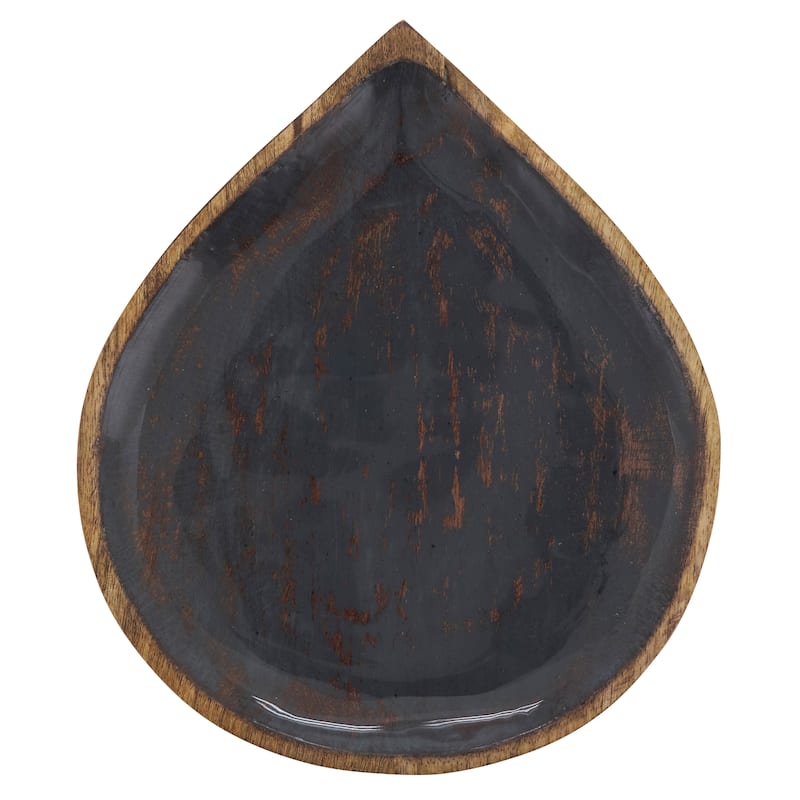 Organic Shape Wood Plate With Enamel Coating - 9"x8"