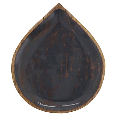 Organic Shape Wood Plate With Enamel Coating - 9"x8"